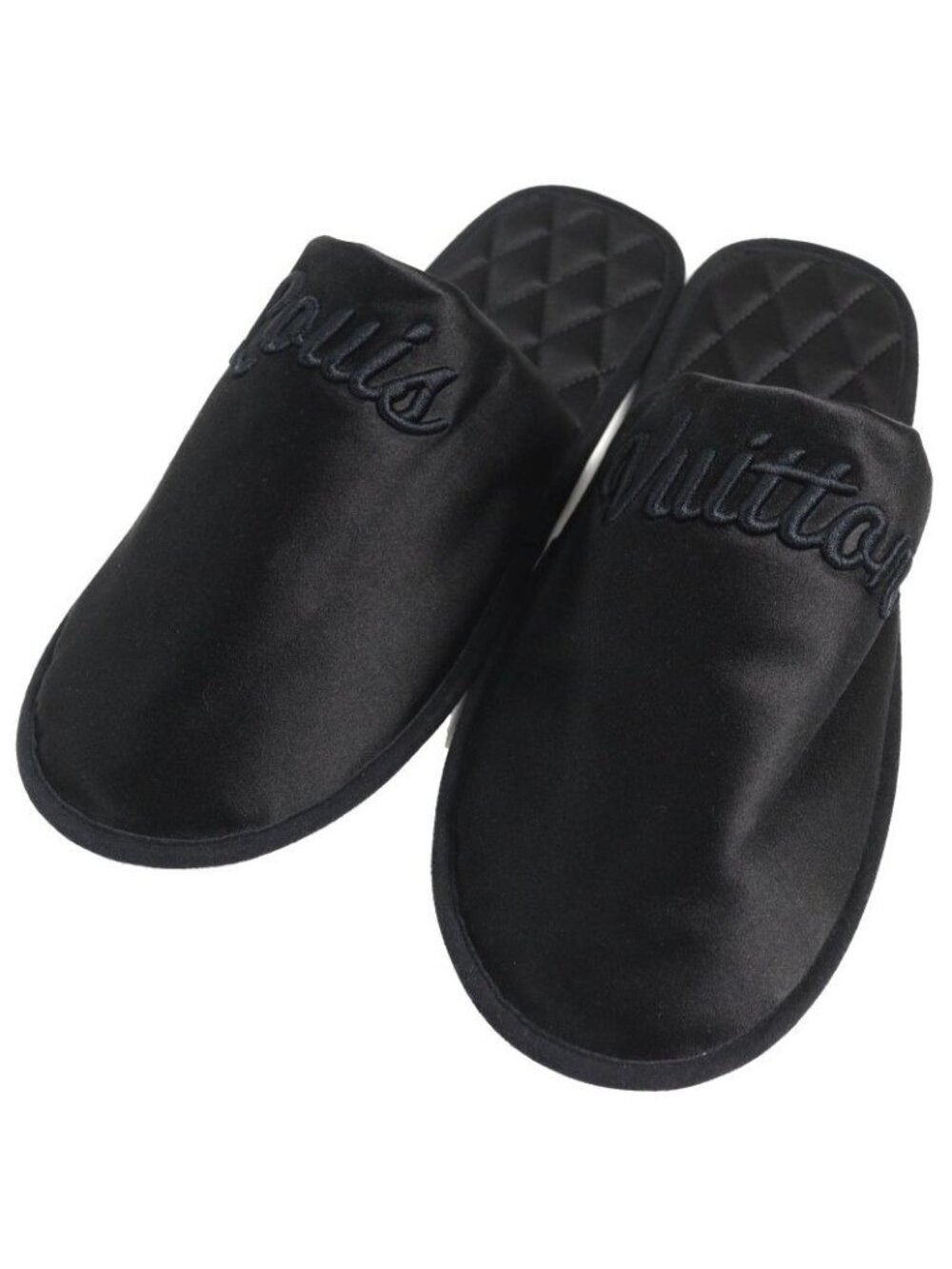 Louis Vuitton Sweet Line Logo Embroidery Satin Slippers Room Shoes Black